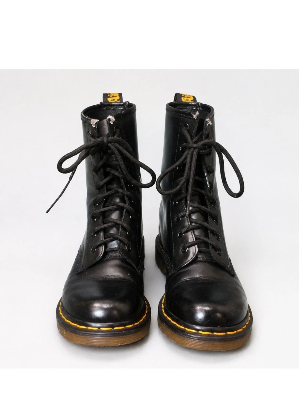 Dr Martens 1460W Black Leather Combat Boots Womens 8 Collar Wear READ Gothic Gru